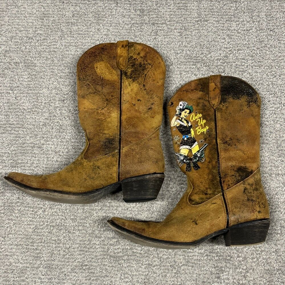 Durango Crush Cowboy Boots Women 8.5 Ante Up Boys Pin Up Leather Western Cowgirl